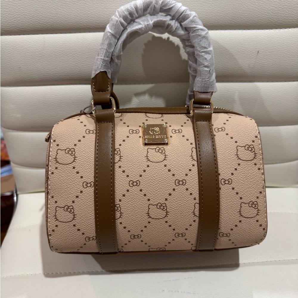 Hello Kitty Brown and Cream Designer Monogram Crossbody Handbag - Picture 3 of 13